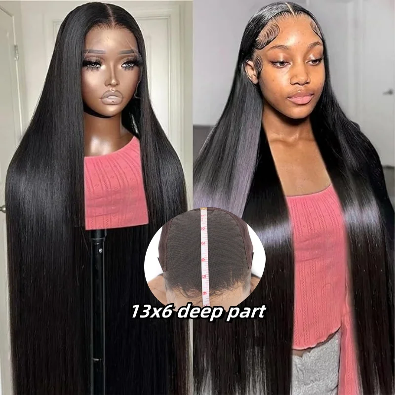 28Inch Natural Black Human Hair 13x6 HD Lace Frontal Wigs Straight Human Hair 180% Density Transparent Lace Front Wigs For Women