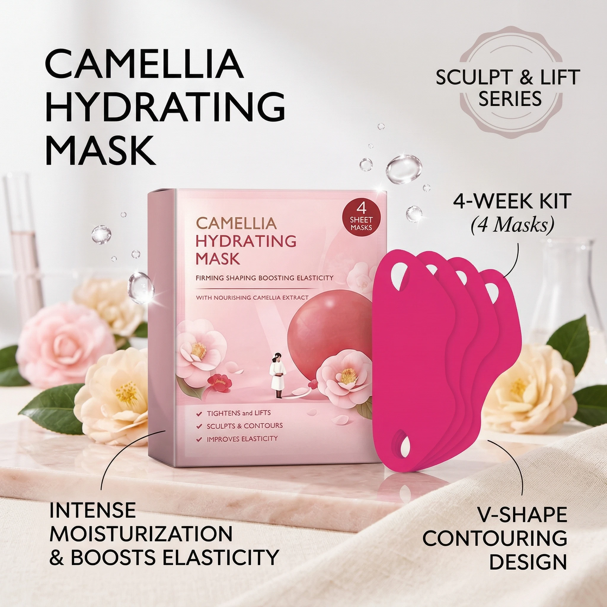 Camellia Hydrating Mask for Jawline Firming Shaping V-Shaped Improve Double Chin Nourishing Face Lifting Slimming Face Mask