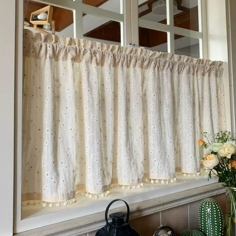 Pastoral Daisy flower-covered Coffee Short Curtain Kitchen Curtains for Living Room Bedroom Multi-size Customized New arrival