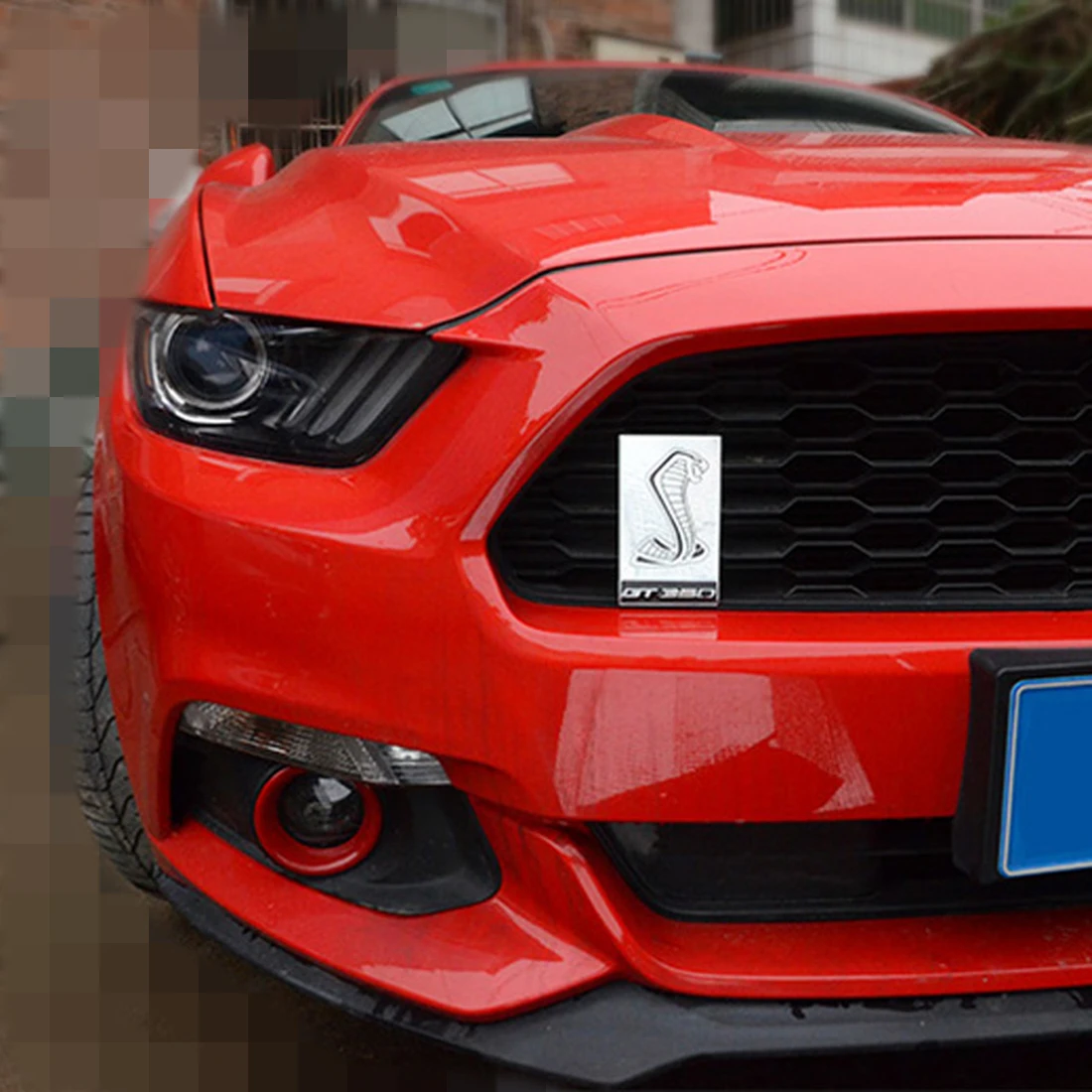 Car Front Grill Badge Decoration Sticker for Ford Mustang 2015-2024 GT350 Emblem Trim Car Style Exterior Accessories Cobra Logo