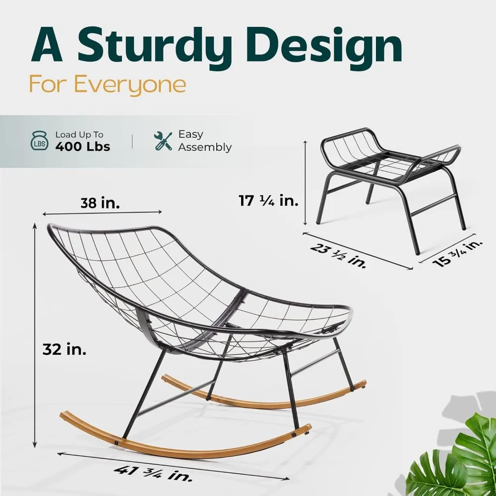 Patio Rocking Chair Outdoor & Indoor, Metal Patio Lounge Rocking Chair with Thick Cushion, Comfy Modern Rocker Chair