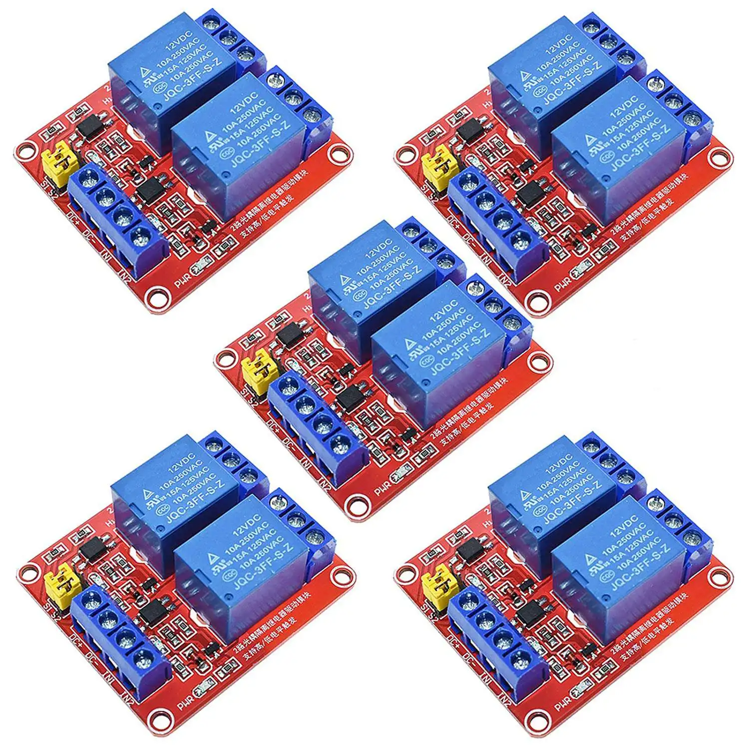 5PCS 2 Channel 12V Relay Module with Optocoupler High or Low Level Trigger Expansion Board for Raspberry Pi Arduino