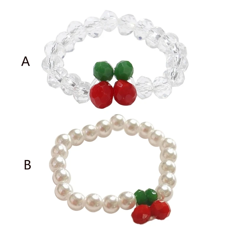 Elastic Red Cherry Rings Stretchable Cherry Beaded Rings Comfortable Wear Party Acrylic Finger Rings Women