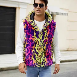 Otoño e Invierno nueva moda chaleco cálido para hombre piel de imitación estampado de leopardo chaleco de felpa contrastante