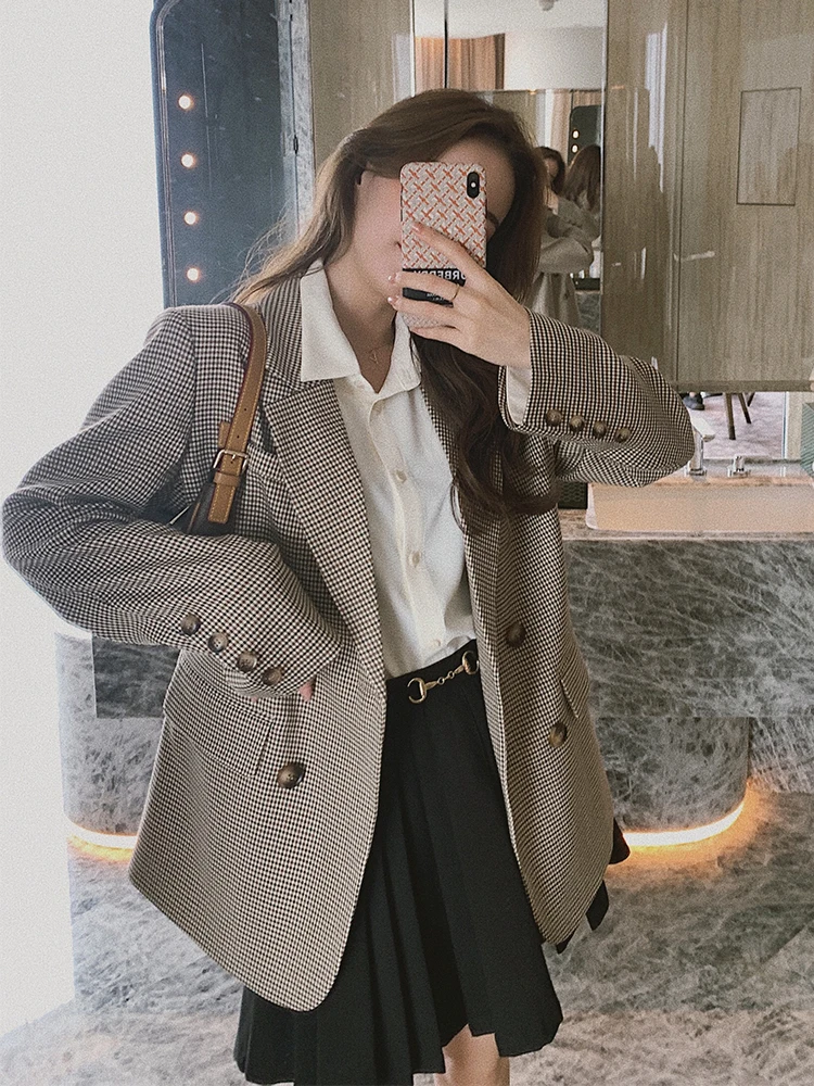 

English Style Slimming Plaid Blazer for Girls Women Female Office Lady Coat Jacket Fashionable 2024 New Arrivals High Quality