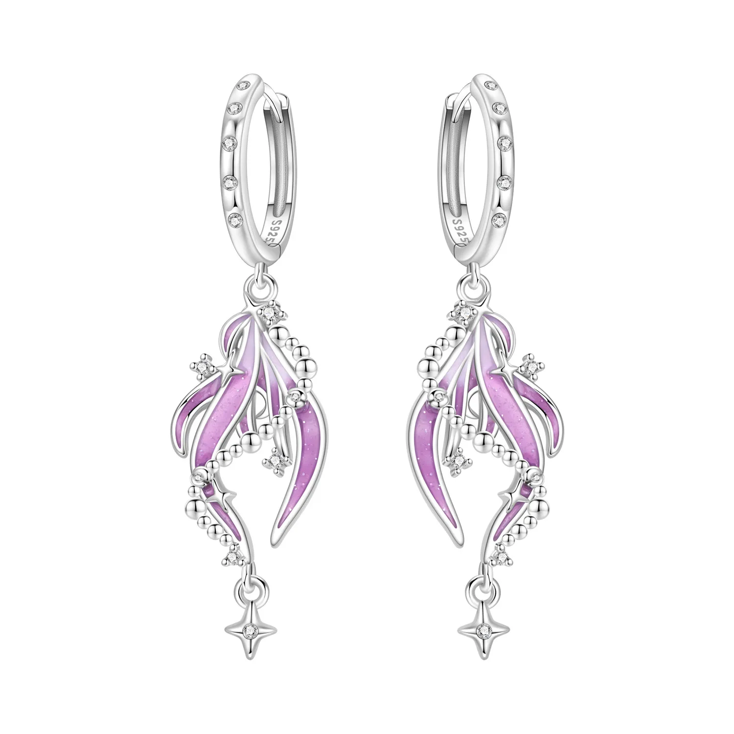 PANPOKI 925 Sterling Silver Pink Ocean Tassel Earrings Original Jewelry Drop Earrings Jewelry Party Anniversary Gifts