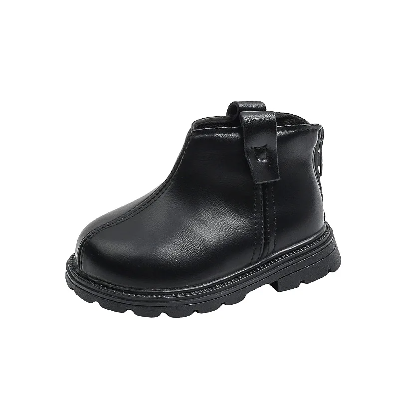 British Style Toddler Boots Fashion Zipper Non-Slip Girls Ankle Boots Leather Solid Color Boys Casual Shoes Student Short Boots