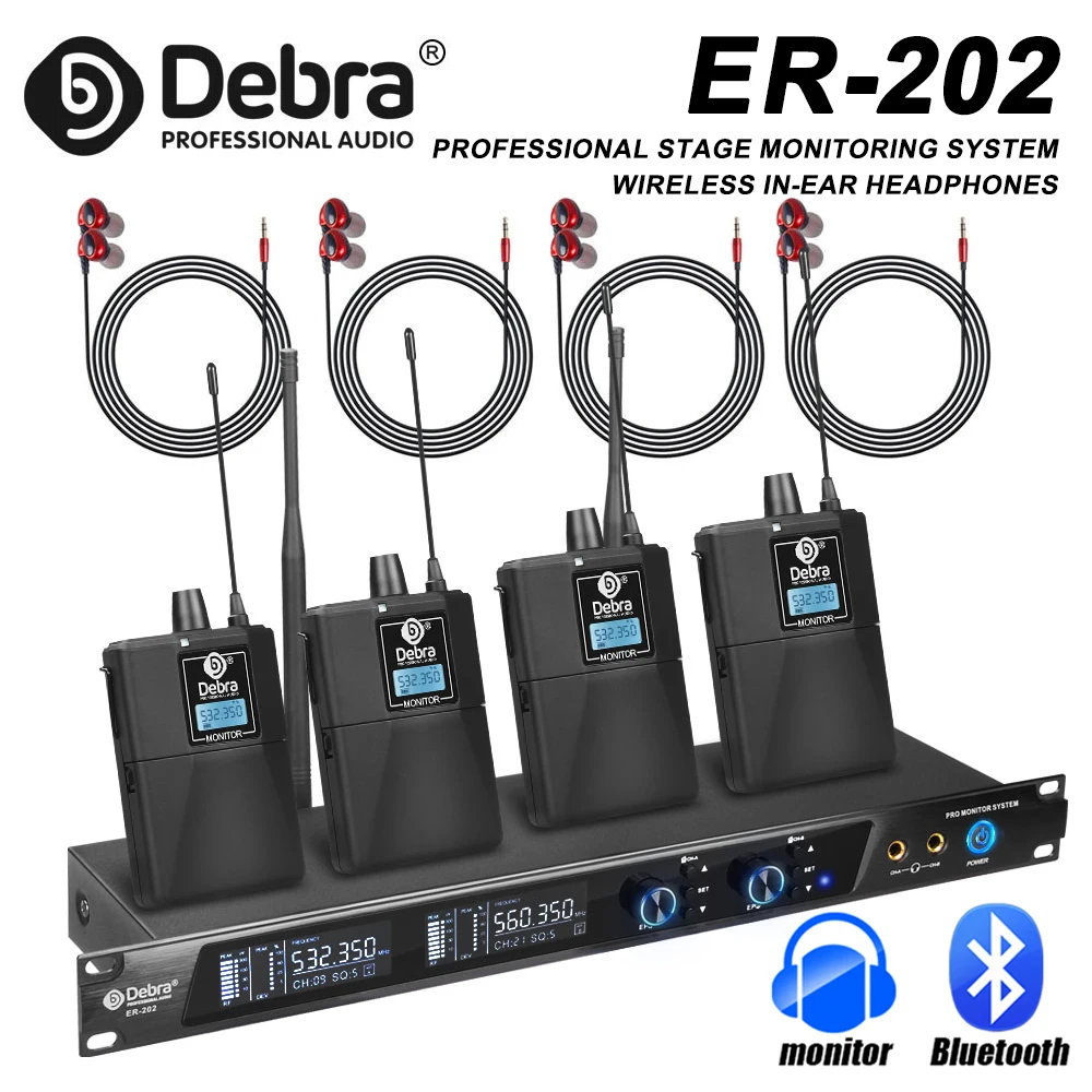 Debra ER-202 UHF sistema de Monitor intrauditivo inalámbrico profesional Bluetooth grabación de escenario estudio baterista instrumento