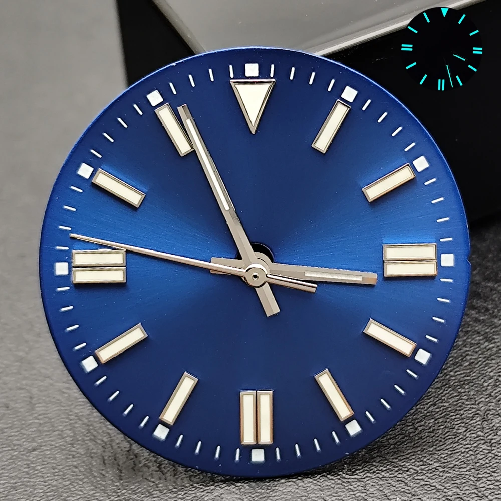 Blue-Green Luminous 28.5mm No Date Watch Dial Hands Custom Logo Watch Face Fit NH35 8215 2824 2836 Movement Watch Accessories