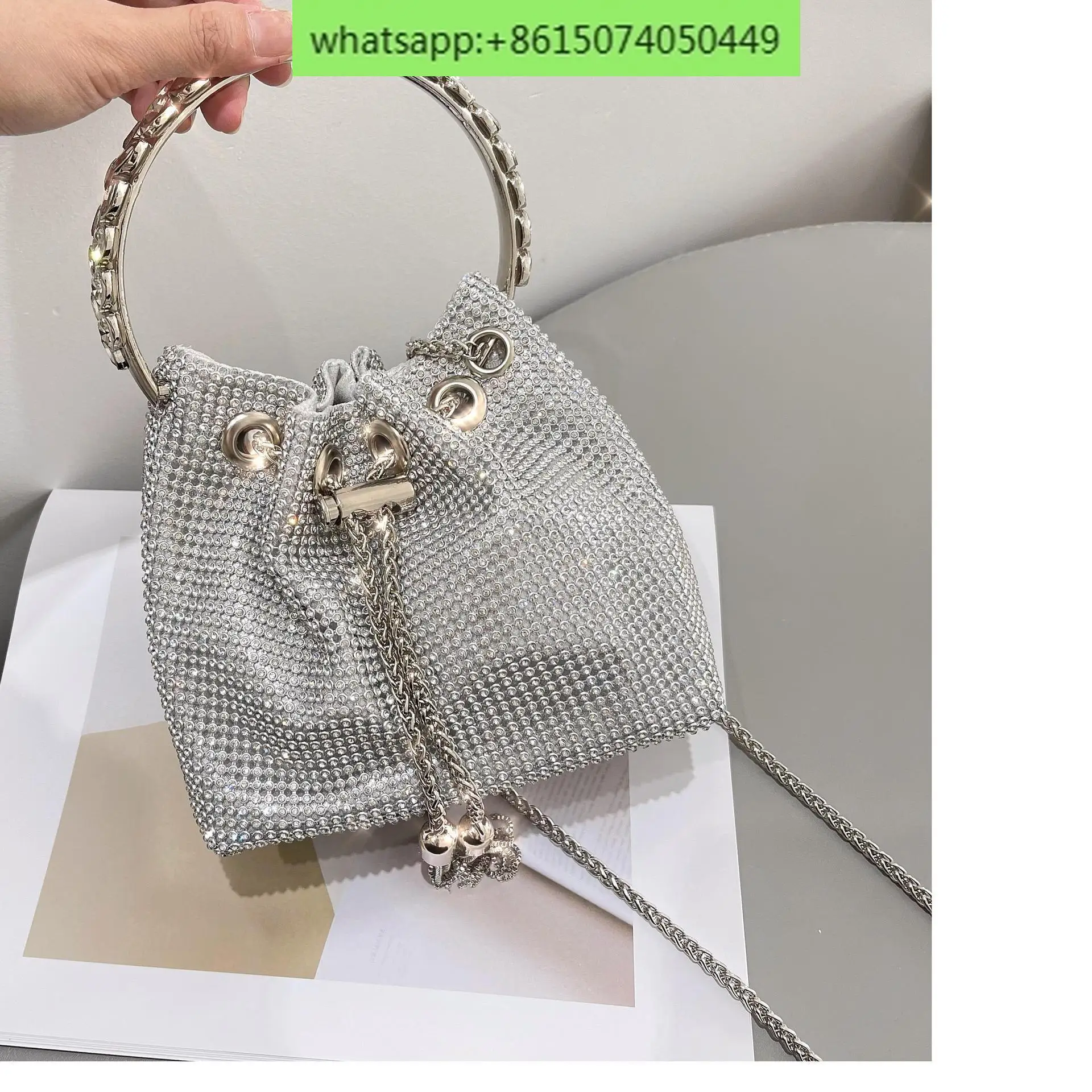 High end diamond bag, niche light luxury crossbody handbag, dinner bag, shiny diamond embellished bucket bag