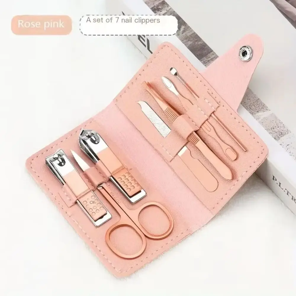 Handheld Sized Manicure Set Profissional Luxuoso Conjunto de Manicure, Home Nail Art, Aço Inoxidável, Novos Presentes de Negócios, 7 em 1