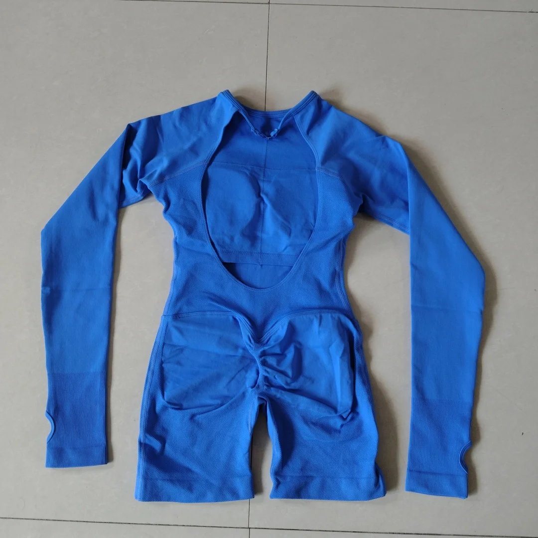 Women's Df Seamless Impact Long-sleeved Jumpsuit with Shorts Hip Lifting Body Shaping Outdoor Fitness Yoga Clothes