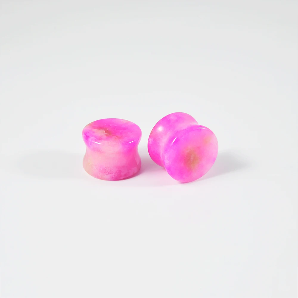 2Pcs Safflower Stone 6mm-30mm Saddle Plugs Double Flare Pink Stone Ear For Women Gift Ear Plugs Tunnel Gauges Piercing Expander