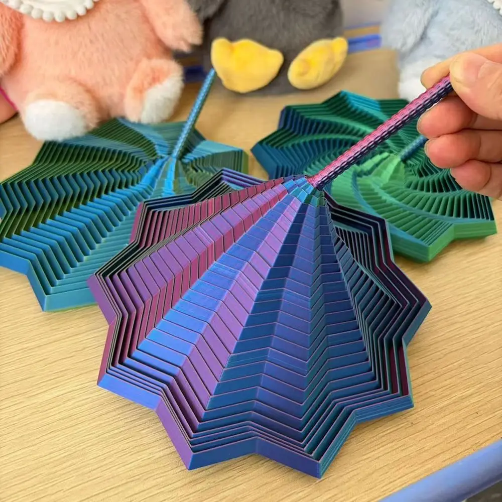 PLA Expanded Sensory Fidget Star 3D Printed with Handles Fidget Toy Whirling Spiral Stress Relief Fractal Fidget Hexagon