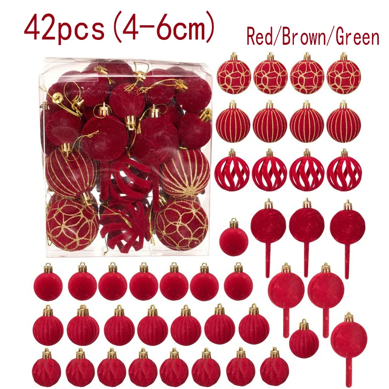 

42pcs 6CM Christmas Ball Ornaments Special-shaped Flocking Christmas Tree Party Decoration New Christmas Spheres Pendant