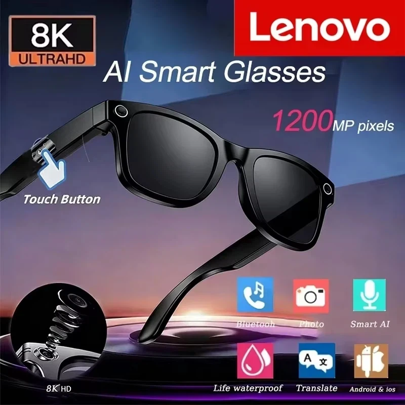Lunettes de soleil intelligentes Lenovo AI ChatGpt Bluetooth Tactile Sport avec caméra 800mp Appel Bluetooth Lecteur de musique pour iPhone NEUF