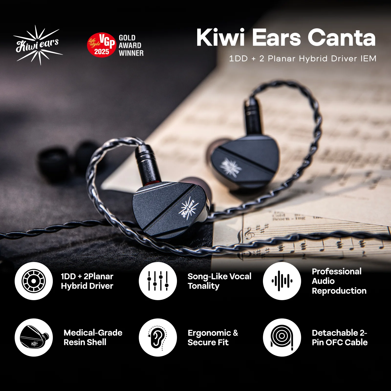 Kiwi Ears Canta 1DD+2Planar Wired HiFi IEM Earbuds