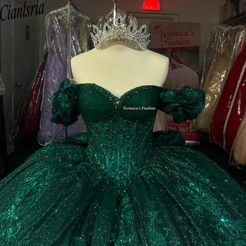 Emerald Green Quinceanera Dress Ball Gown Beading Sweet 16 15 Anos Dresses