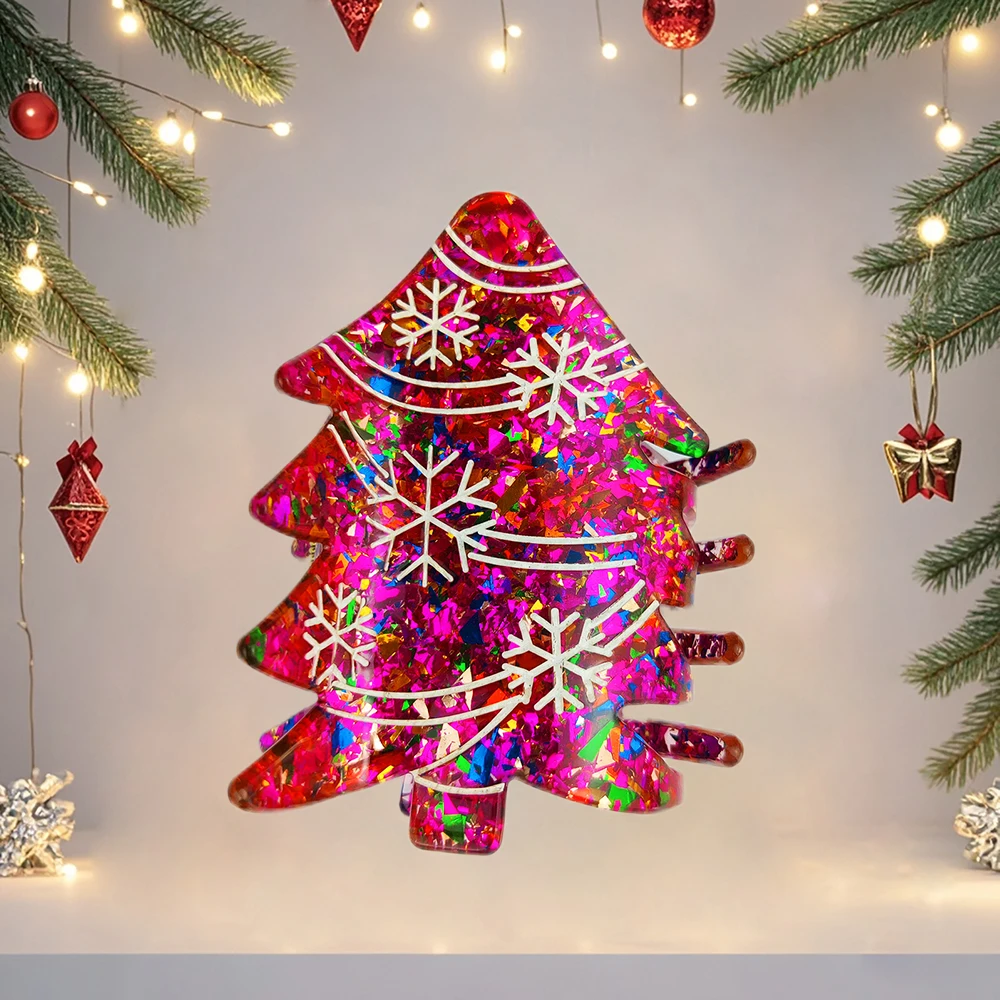 큰 크리스마스 트리 헤어 클로 클립, 다채로운 아크릴 크리스마스 선물 헤어 클로, 강력한 홀드 헤어 액세서리, 수제