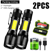 Mini LED Flashlight COB+XPE Portable Torch USB Charging Camping Lantern Zoomable Focus Light Tactical Flashlight with Pen Clip