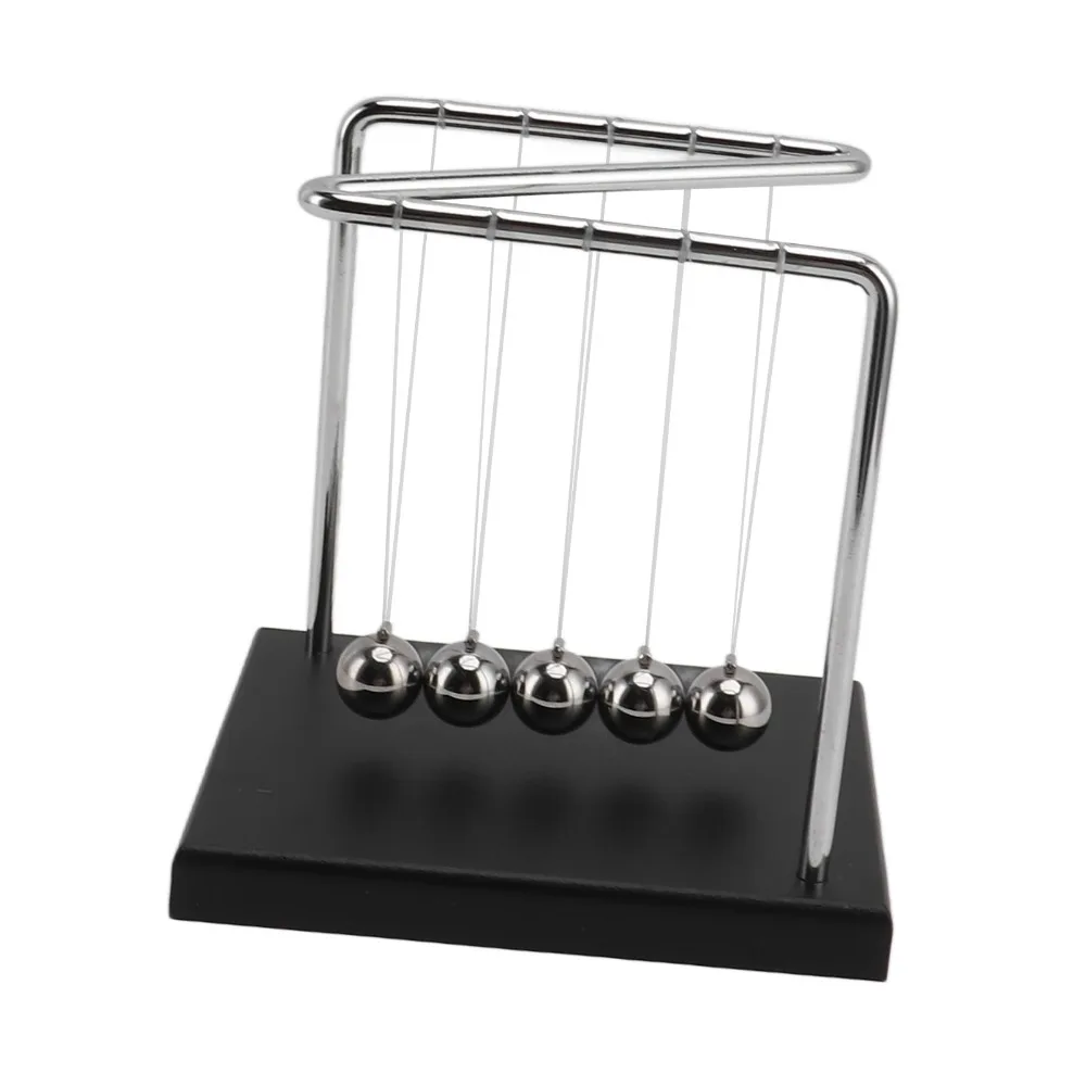 Unique 5.51x4.65x5.91in Balance Pendulum Ball Wooden Base N Shape Design Steel Swing Balls Stainless Steel Physics Office Desk