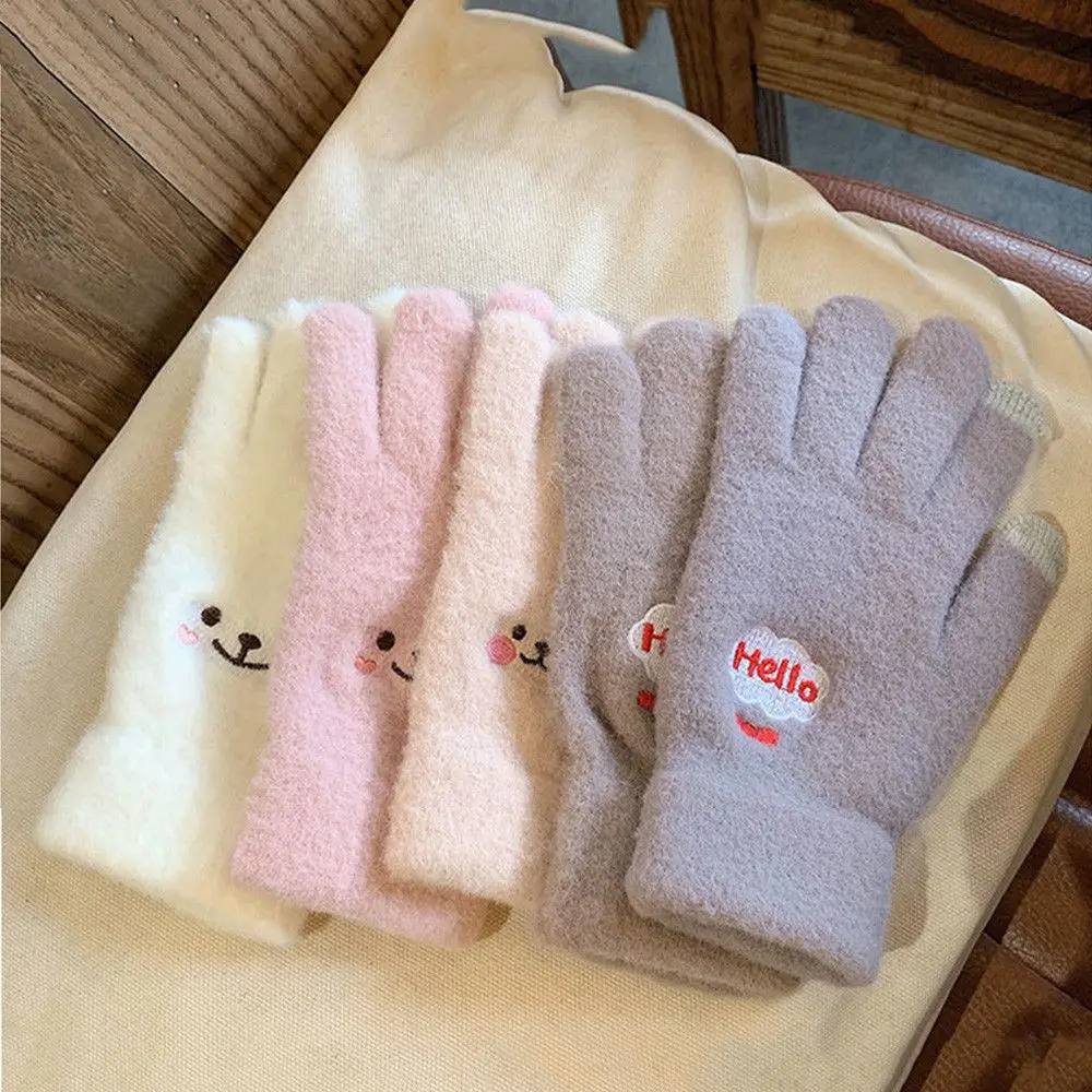 Cashmere Thicken Stretch Knitted Touch Screen Women's Gloves Full Finger Skiing Gloves