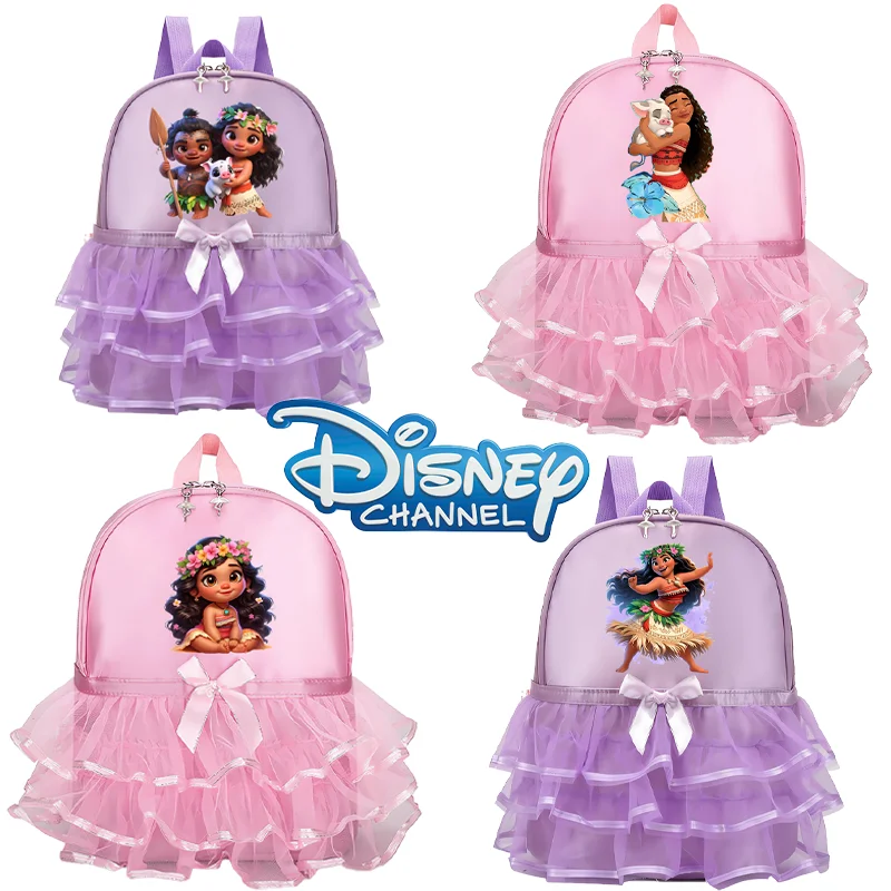 Moana Pink Lace Girls Dance Bag Disney Princesses Ballet Bags Large Capacity Gymnastics Embroidered Backpack Kids Birthday Gifts