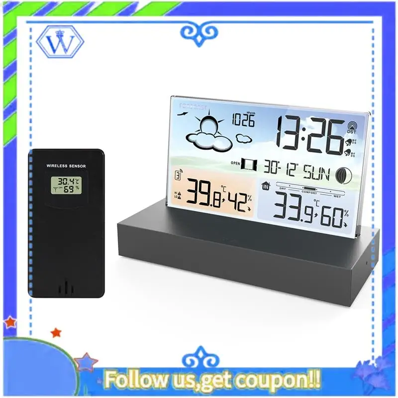

Wireless Digital Screen Meteorological Clock Weather Forecast Clock With Temperature Humidity Sensor Fit For Indoor Outdoor