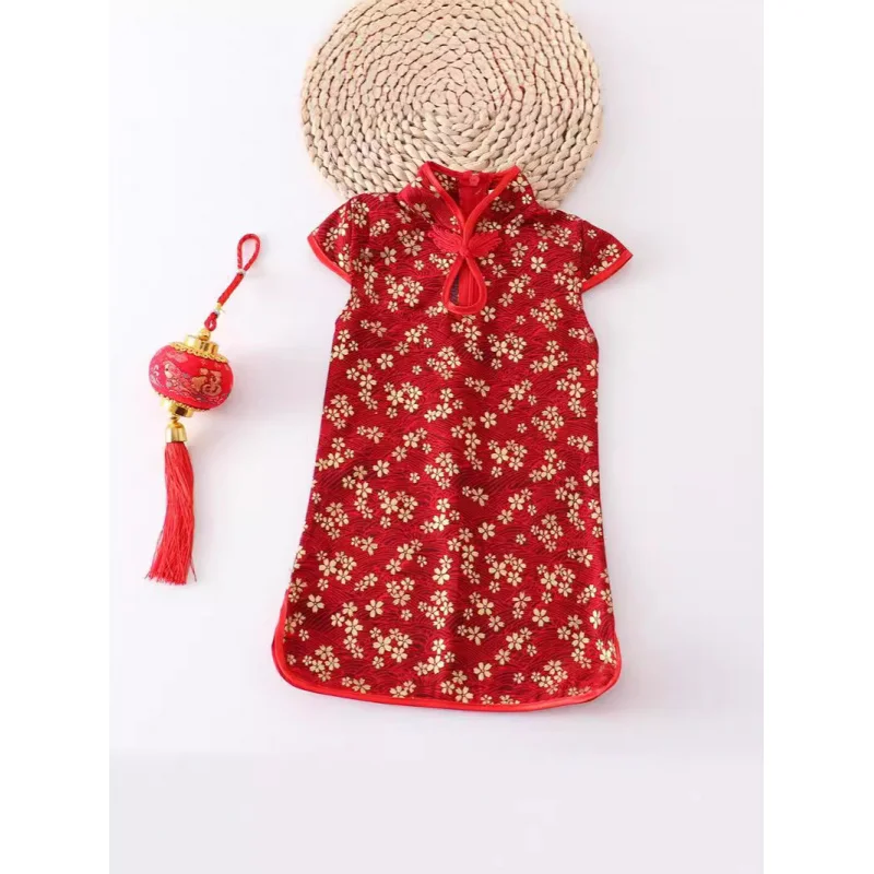 1-10Y Teens Baby Girls Cheongsam Dress for Children's Performance Hanfu Chinese style Clothing New Yea Princess Kids Red Dress
