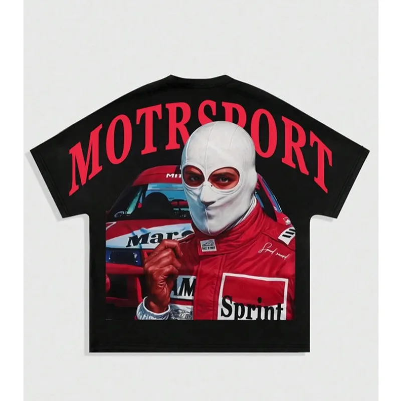 

Racing Car Retro Graphic High Street T-shirts Men Hip Hop Casual Short Sleeve T-shirt Men Oversized Vintage Streetwear Man Hot