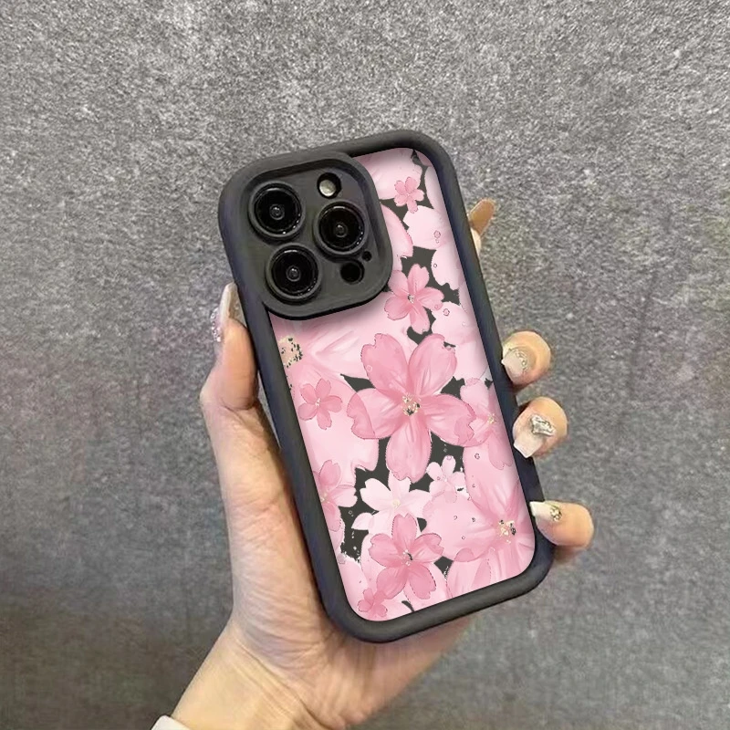 Полноэкранный противоударный чехол для телефона с розовым цветочным узором для iPhone 17 16 15 14 Pro Max 13 12 11 XS X XR 7 8 Plus 16e Cover