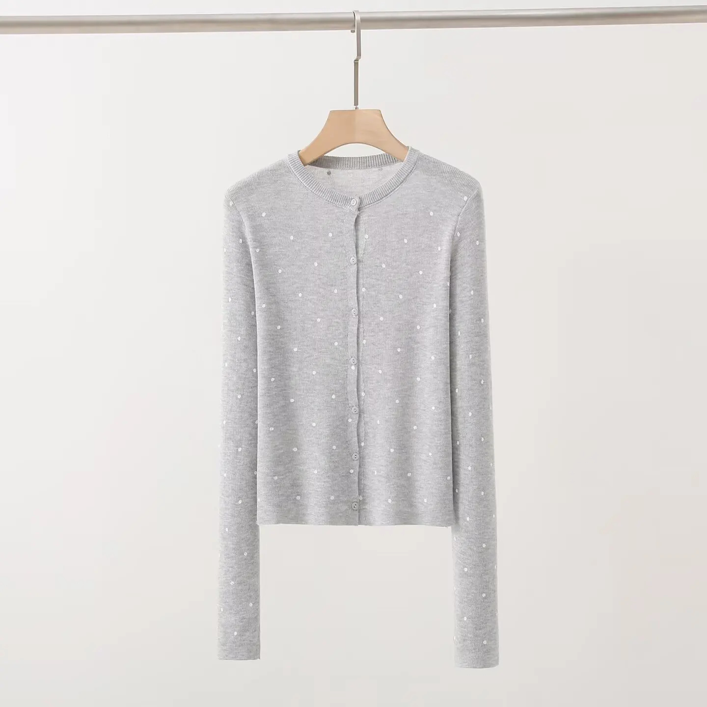 Korean Sle Long Sve Knitted Open Cardigan Women's Faion Autumn New Single Button round Dot Embroidery Design Sweater