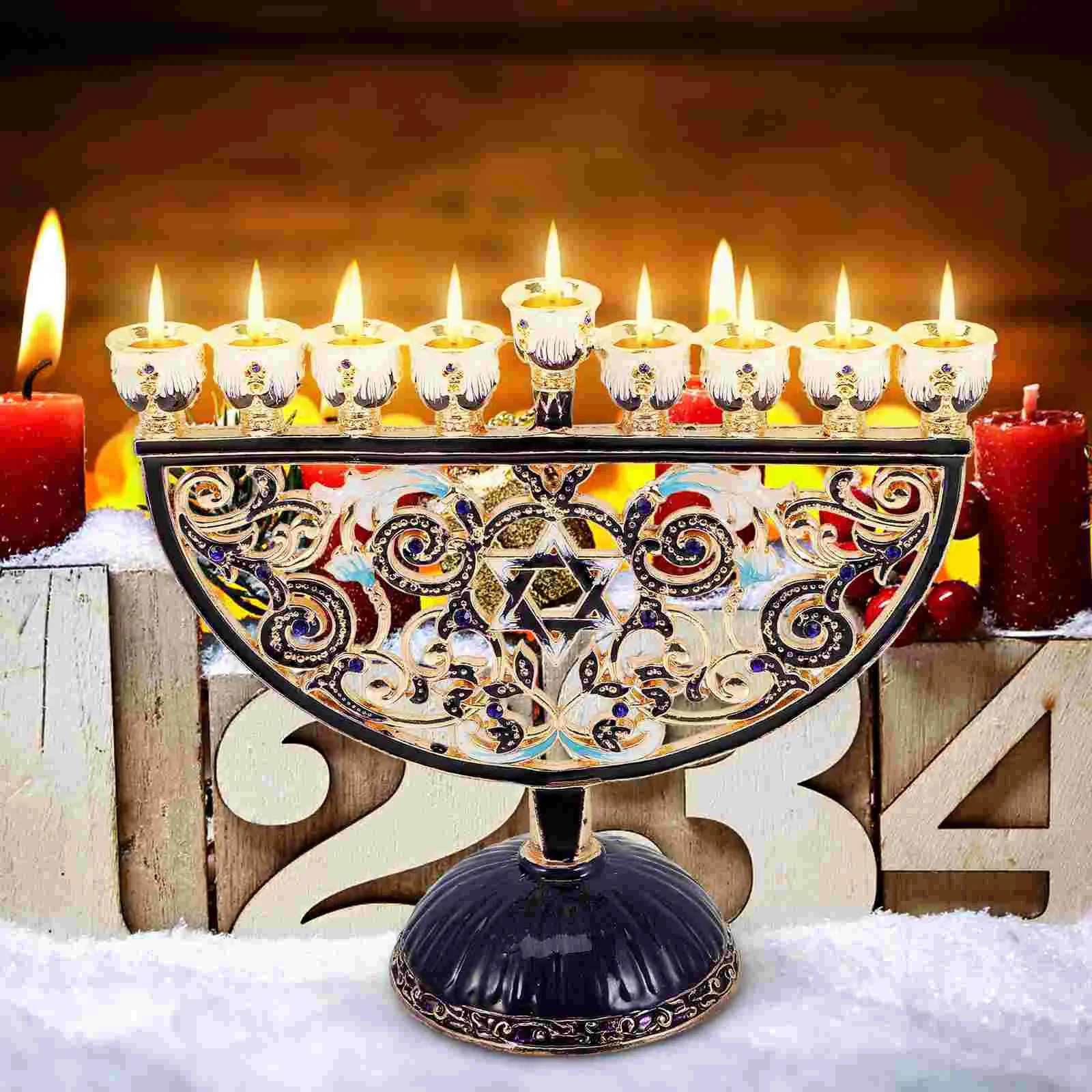 9 Branches Candle Holder for Hanukkah Menorah Candlestick Candelabrum Candle Stands for Christmas Party Wedding Home Decor Gift