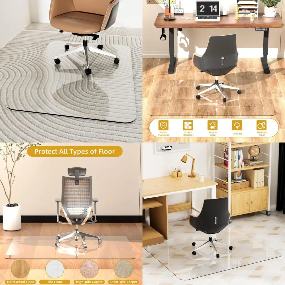 

Коврик для стола из прозрачного стекла толщиной 48x32 дюйма 1/5, нескользящий для ковров и паркетных полов, легко чистится с 4 подушечками