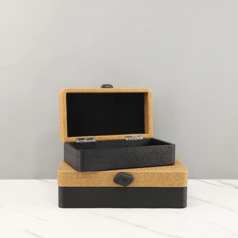 Vintage Jute Woven Wooden Accessory Storage Box, Dressing Table Desktop Tissue Box, Natural Wooden Jewelry Box, Home Decoration
