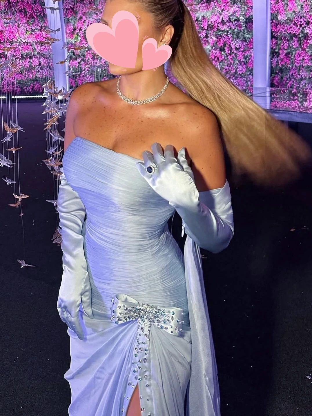 Oisslec 댄스 파티 드레스 우아한 빈티지 스위트 블루 보우 크리스탈 슬릿 맞춤형 공식 행사 댄스 파티 드레스 이브닝 파티 가운