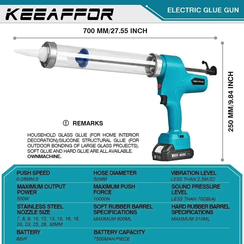 KEEAFFOR 10000N Elektrisch lijmpistool 6 versnellingen Draadloos elektrisch multifunctioneel kitpistool Lijmkit voor Makita 18v batterij