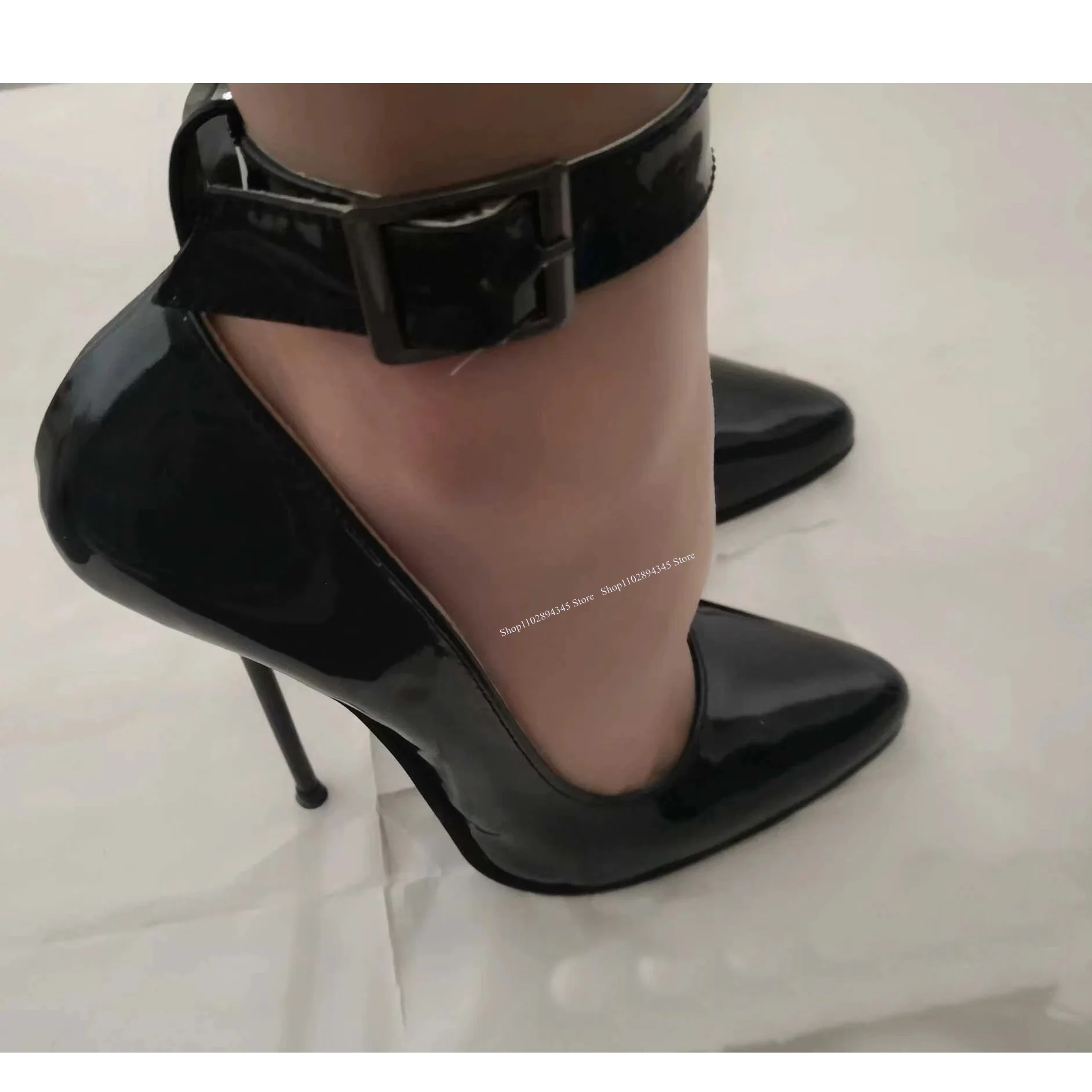 Black Patent Leather Buckle Pumps Cut Out Pointed Toe Cool Fashionable Sexy Novel Western Summer Woman Shoes Zapatillas Mujer