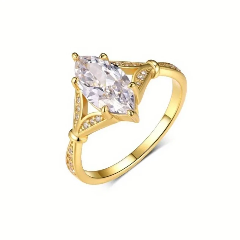 

Серебряное кольцо S925 2CT с муассанитом маркизы, ювелирные изделия с покрытием из 18-каратного золота, подходит для подарка на годовщину, подарок на день рождения
