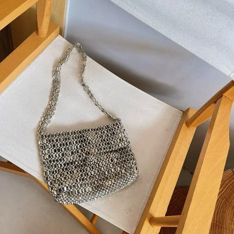 Luxury Women Bags Designer Metal Sequins Chain Evening Bags Clutch Woven Bag Fashion Bling Shoulder Bag Handbag Wedding Party