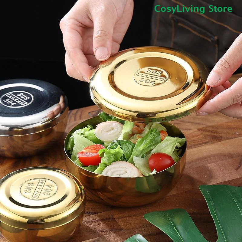 Stainless Steel Rice Bowl with Cover Big Single Layer Steamed Child Anti-Scalding Cooked Tableware
