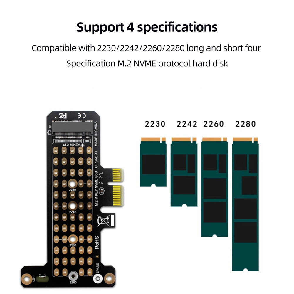 M.2 NVME إلى PCIe4.0 X1 محول بطاقة التوسعة دعم PCIe X1 X4 X8 X16 بطاقة محول الواجهة ل SSD 2230/2242/2260/2280