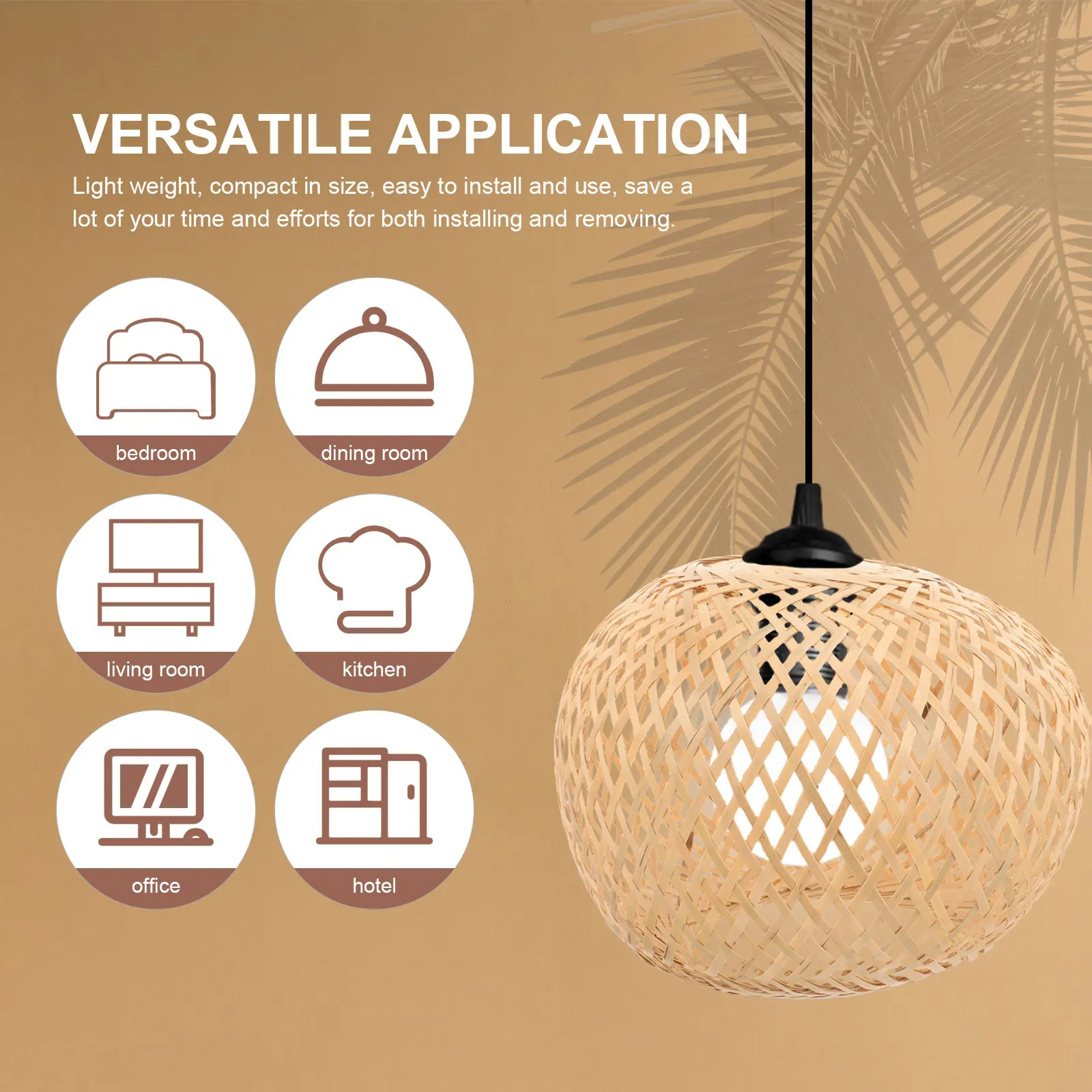 Bamboo Pendant Light Lampshade Rustic Woven Hanging Lamp Cover for Home Dining Room Chandelier Decor