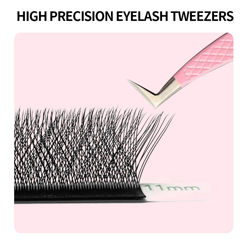 Didesun Pink Lash Tweezers Stainless Steel Eyelash Extensions Tweezers Fiber Tip High Precision Tweezers Makeup Tools