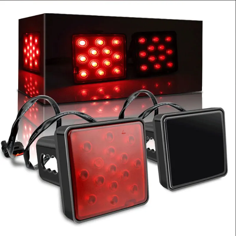 2'' Trailer Hitch Receiver Cover 15 LED Brake Led Lights Tube Cover 4 Pin Car Accessories Car Signal Lamp Warning Strobe Light