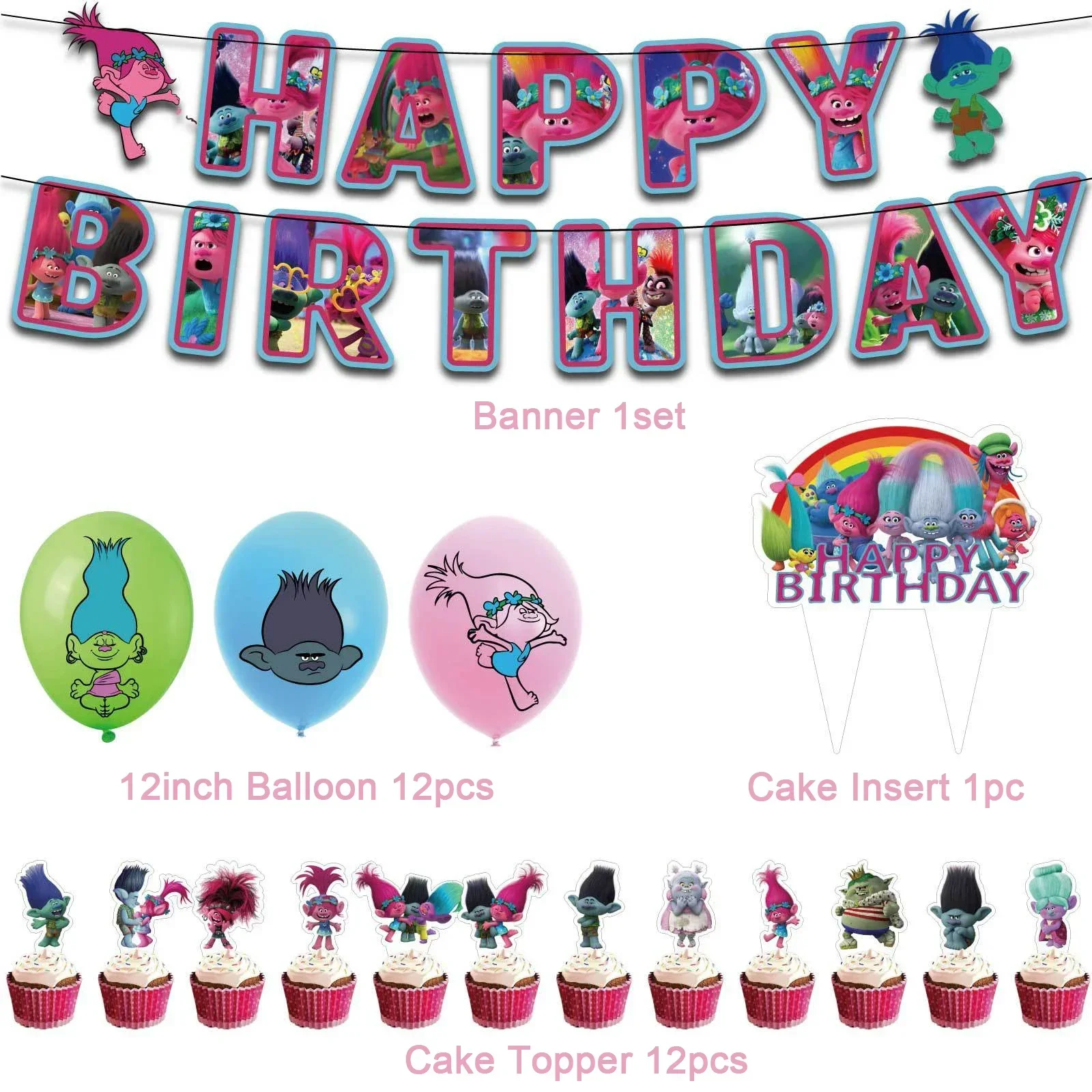 Disney TROLLS Magic Hair Elf Theme Birthday Party Decoration Supplies Disposable Cutlery Balloon Background Baby Shower Kid Gift