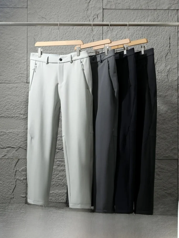 

Busin Sle Men's Fce Lined Soft ell Casual Pants Waterproof Windproof Autumn Winter Straight Leg Pants Outdoor Sle