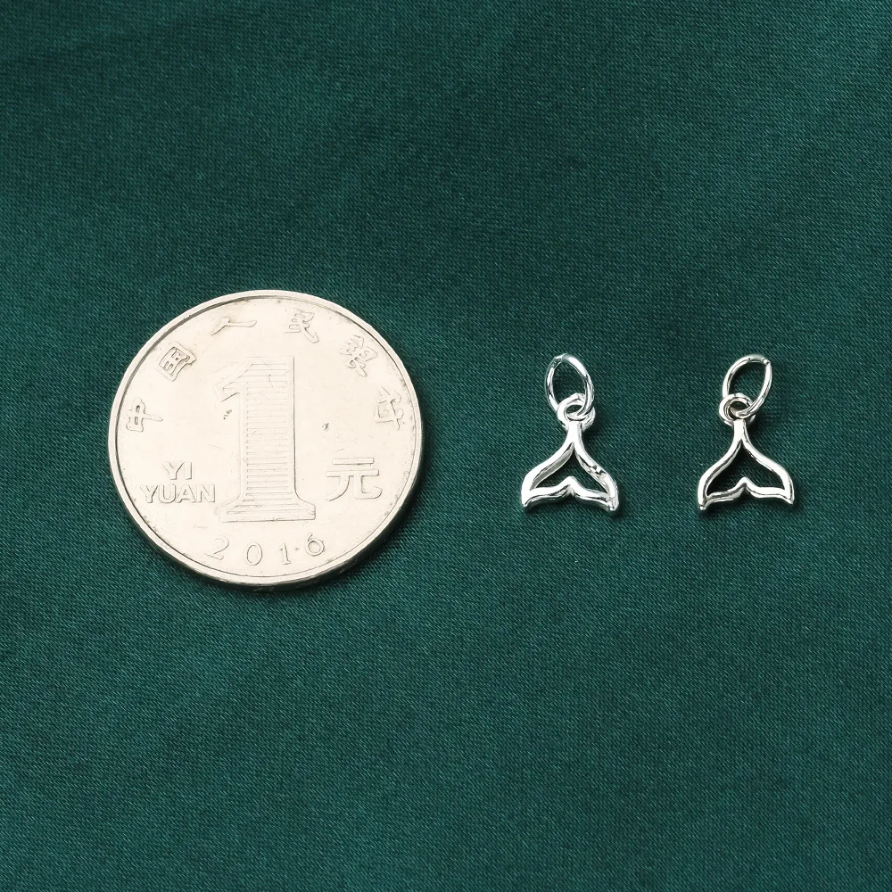 100% Real Sterling 925 Silver Accaccessories Hollowed Fish Tail Charm Pendant For Bracelets Necklaces Key Diy Material T0119