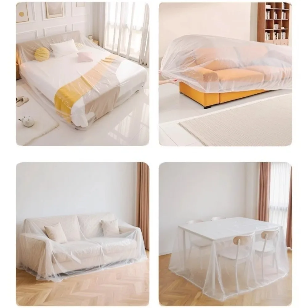 Transparent PE Disposable Dust Covers Elastic Edges Transparent Plastic Dust Film Thick Plastic Waterproof