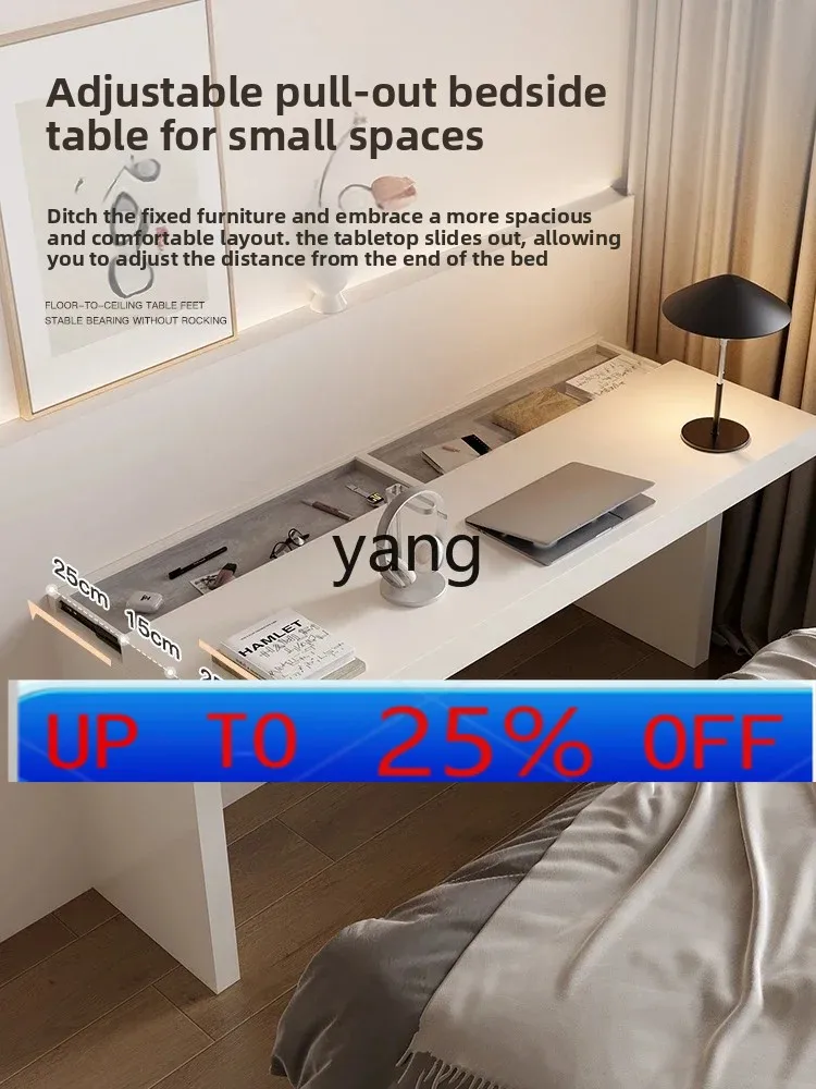 LMM solid wood pull-out narrow desk retractable workbench small apartment bedside foldable study table